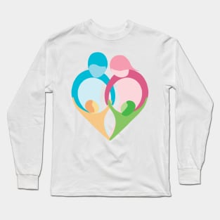 Heart shaped family logo. Mother, father, little boy and little girl Long Sleeve T-Shirt